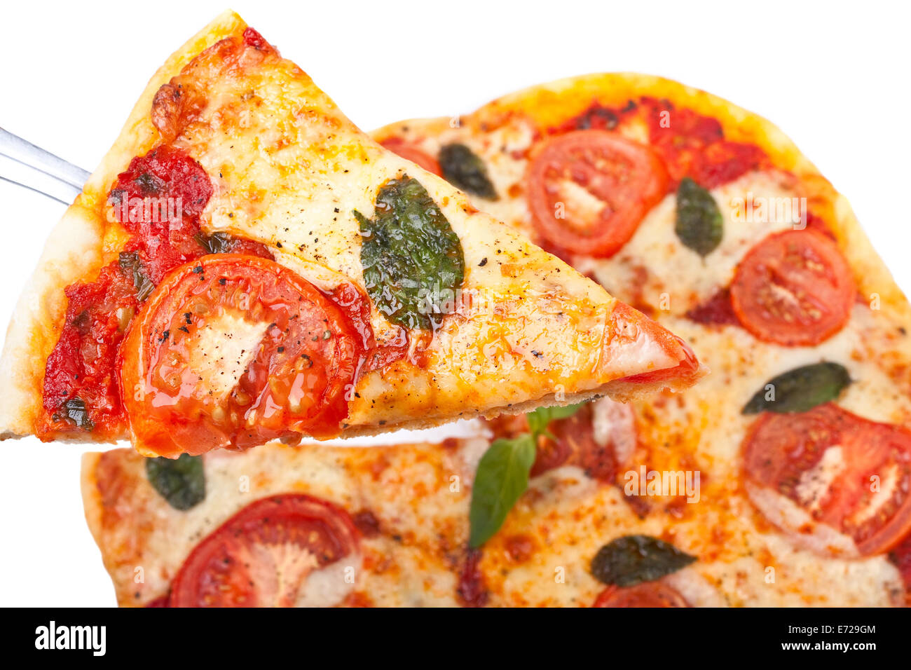 One Slice Of Margherita Pizza Lifted Up Stock Photo Alamy