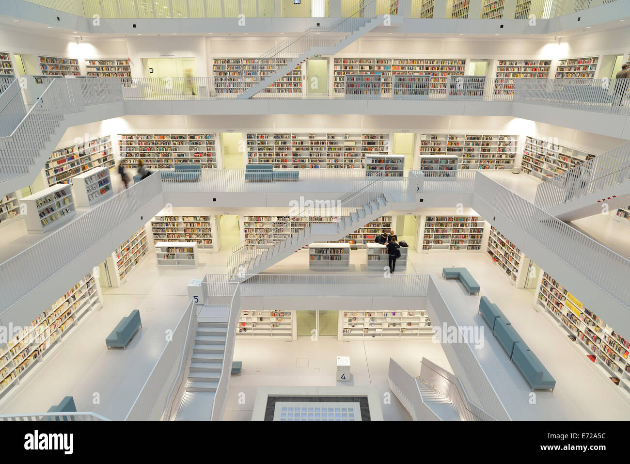 Gallery hall with stairs, Stuttgart City Library by architect Eun Young Yi, Stuttgart, Baden-Württemberg, Germany Stock Photo