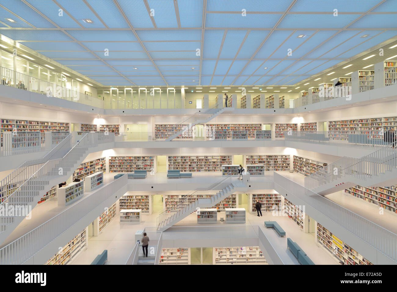 Gallery hall with stairs, Stuttgart City Library by architect Eun Young Yi, Stuttgart, Baden-Württemberg, Germany Stock Photo