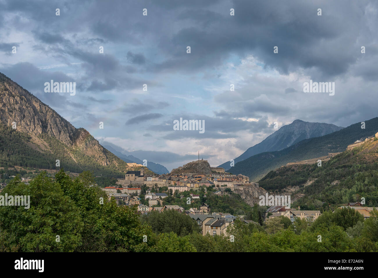 The town of Briancon on a cloudy day, after a storm, Briancon, Provence, France Stock Photo