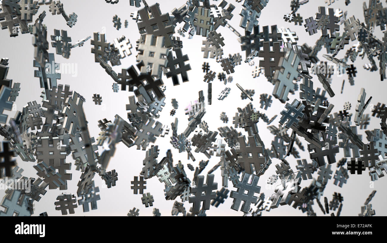 Metallic Hashtag A concept image showing a collection of small metallic hashtags of ...