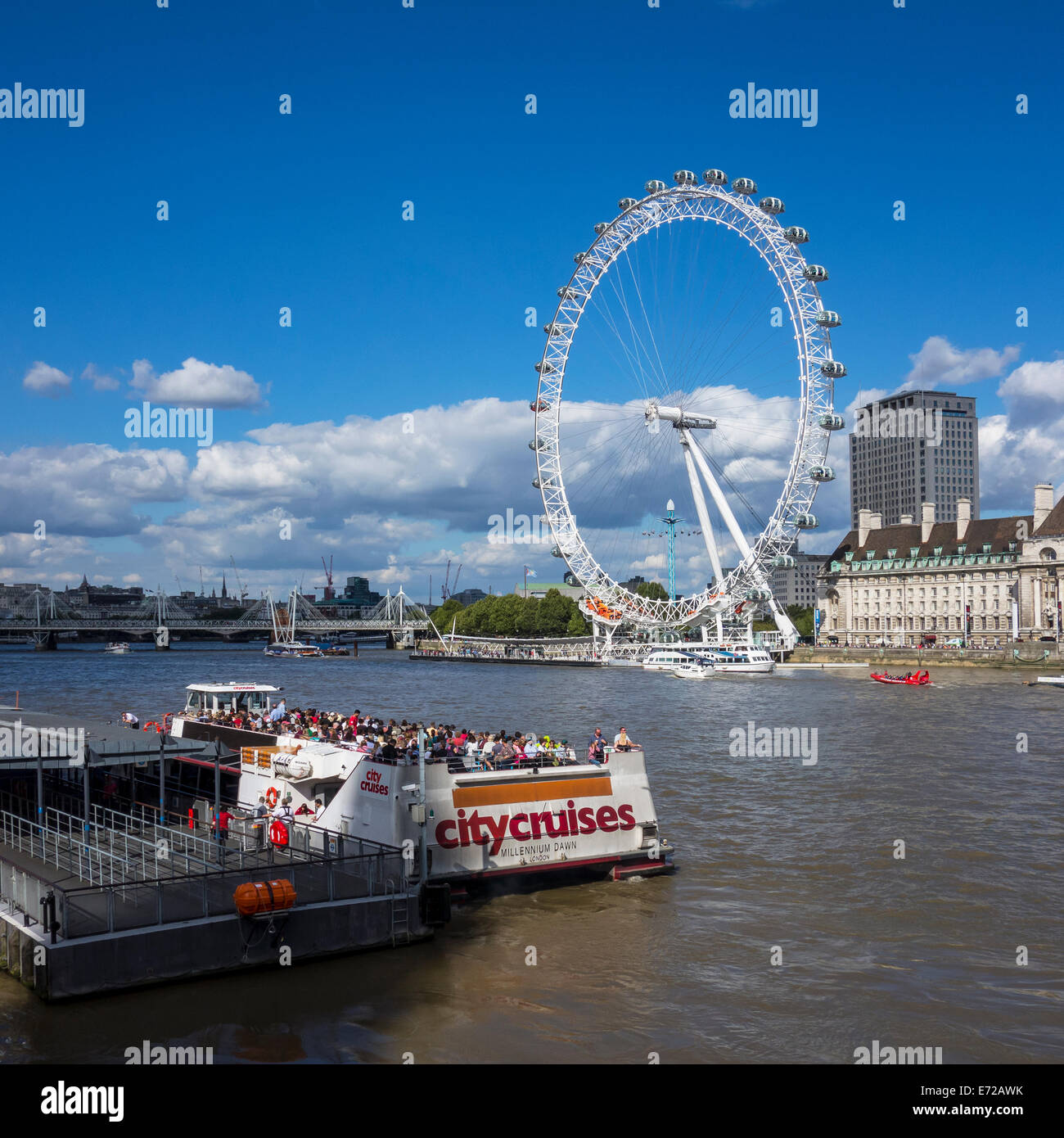 Millenium Wheel London Eye Thames River Tour London Stock Photo