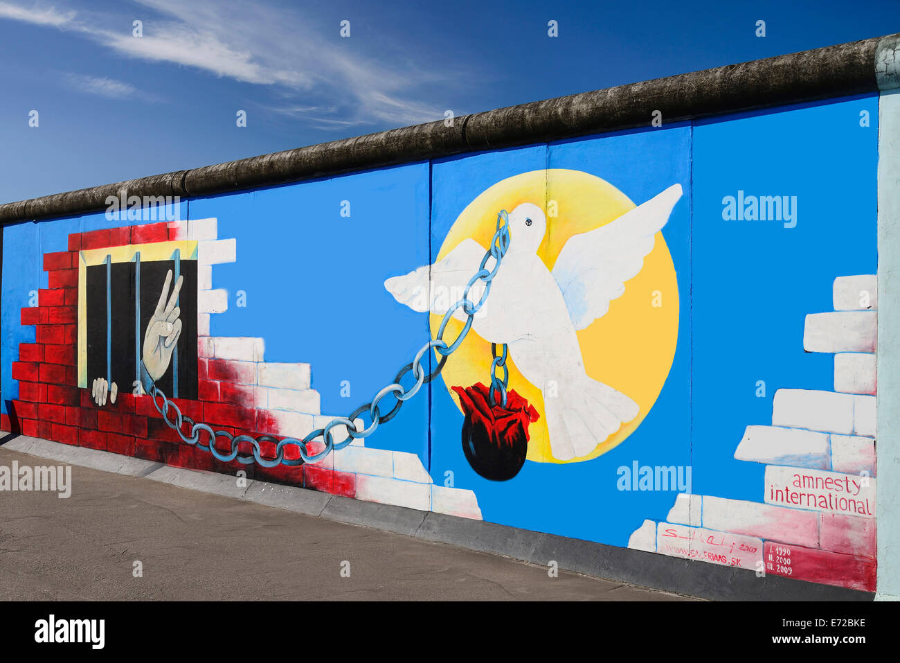 Germany, Berlin, The East Side Gallery  a 1.3 km long section of the Berlin Wall. Stock Photo