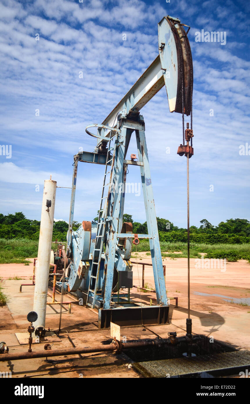 Onshore oil well (pumpjack) in Angola (Soyo province) Stock Photo