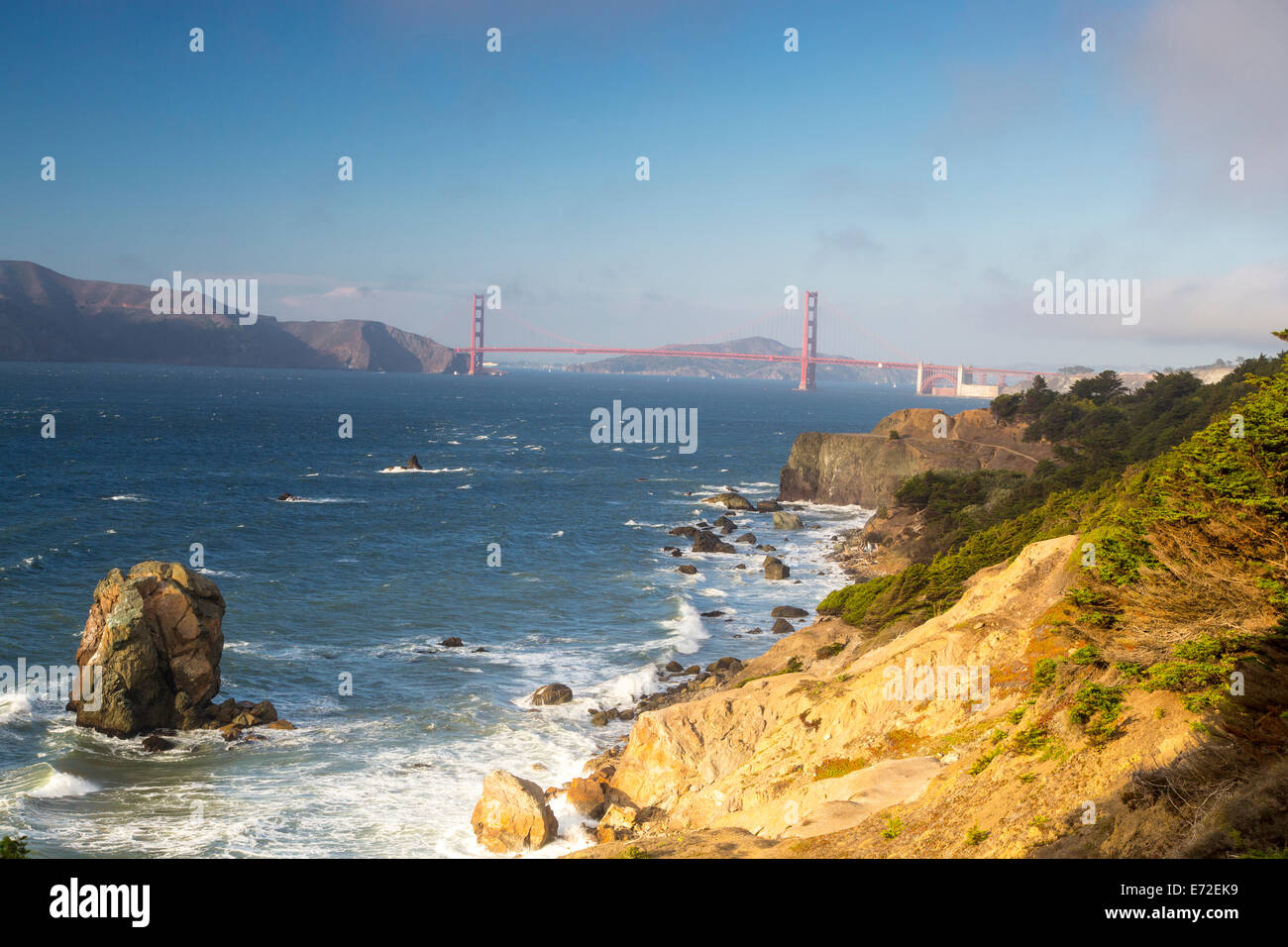 Golden Gate bridge visible from Lands End in San Francisco, California, USA. Stock Photo