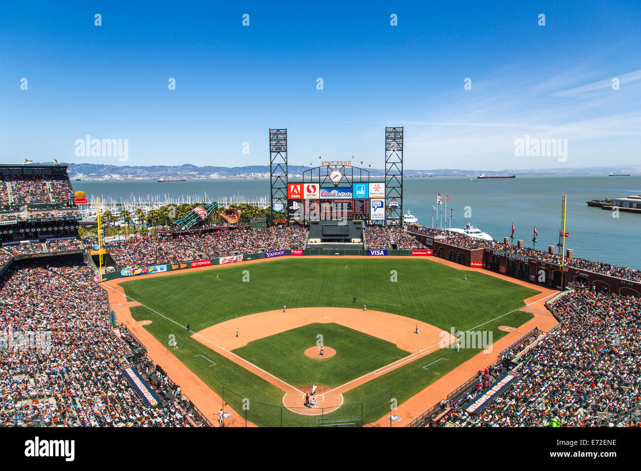 Overview of AT&T Park during San Francisco Giants baseball game in San Francisco, California, USA. Stock Photo