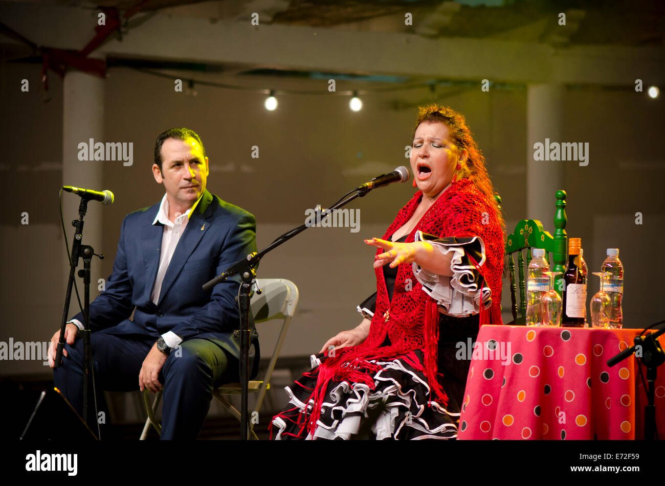 Flamenco singer Paqui Corpas performing at flamenco festival in MIjas pueblo, Andalucia, Spain Stock Photo