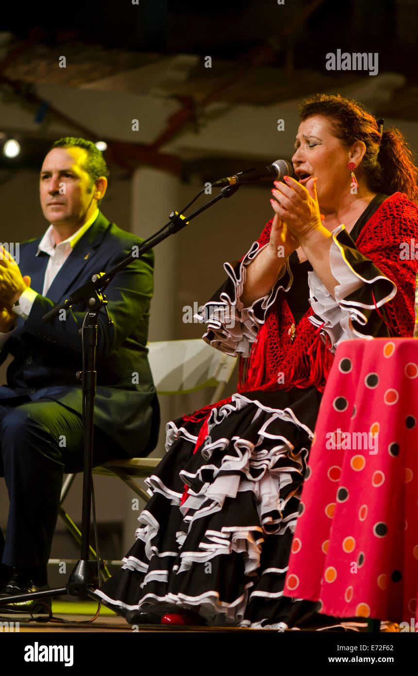 Flamenco singer Paqui Corpas performing at flamenco festival in MIjas pueblo, Andalucia, Spain Stock Photo