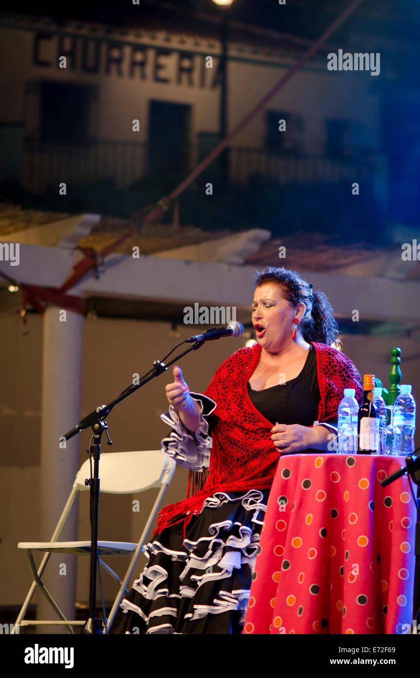 Flamenco singer Paqui Corpas performing at flamenco festival in MIjas pueblo, Andalucia, Spain Stock Photo