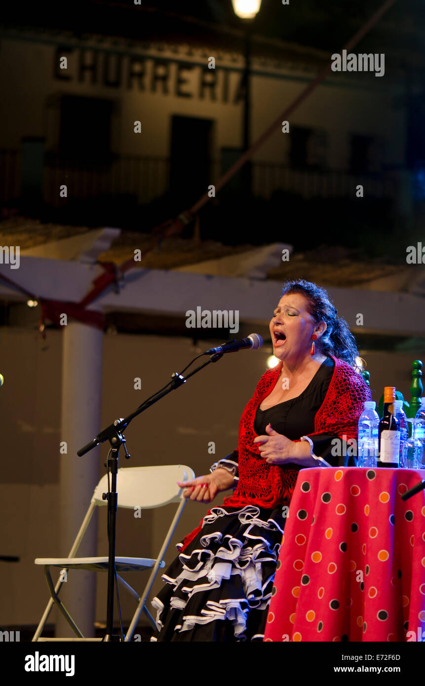 Flamenco singer Paqui Corpas performing at flamenco festival in MIjas pueblo, Andalucia, Spain Stock Photo
