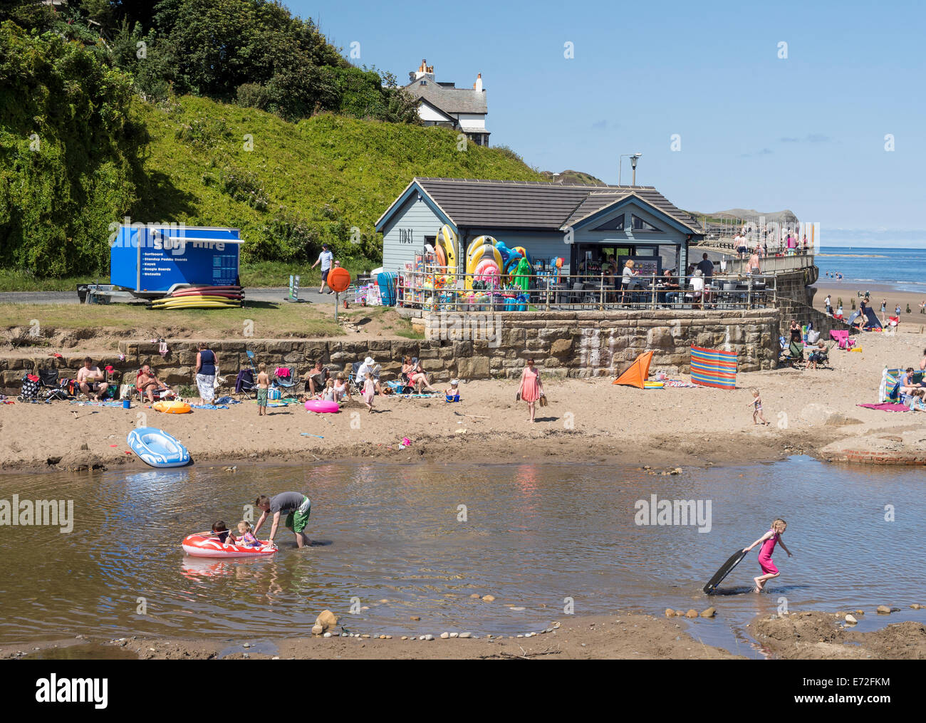 Sandsend Yorkshire UK Beach and Lagoon in August Stock Photo