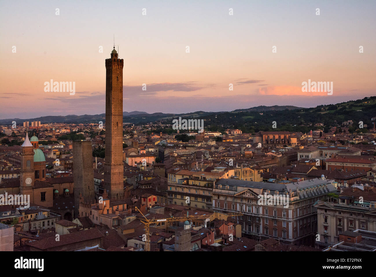 Bologna,Italy-May 17,2014:panorama of Bologna view from the famous 'Prendiparte' tower located in the centre of the city.You can Stock Photo