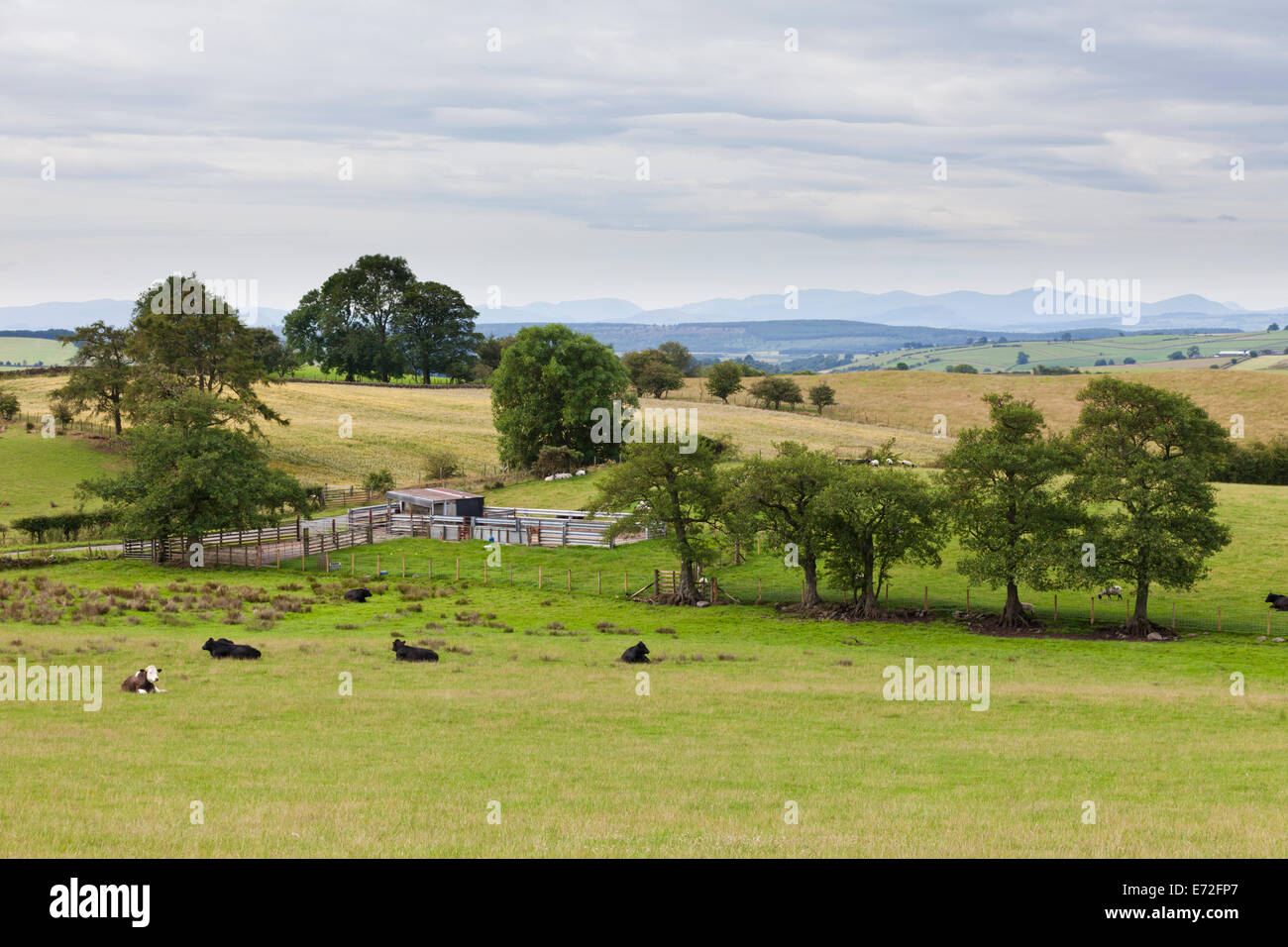 A distant view of the English Lake District from near Croglin, Cumbria UK Stock Photo