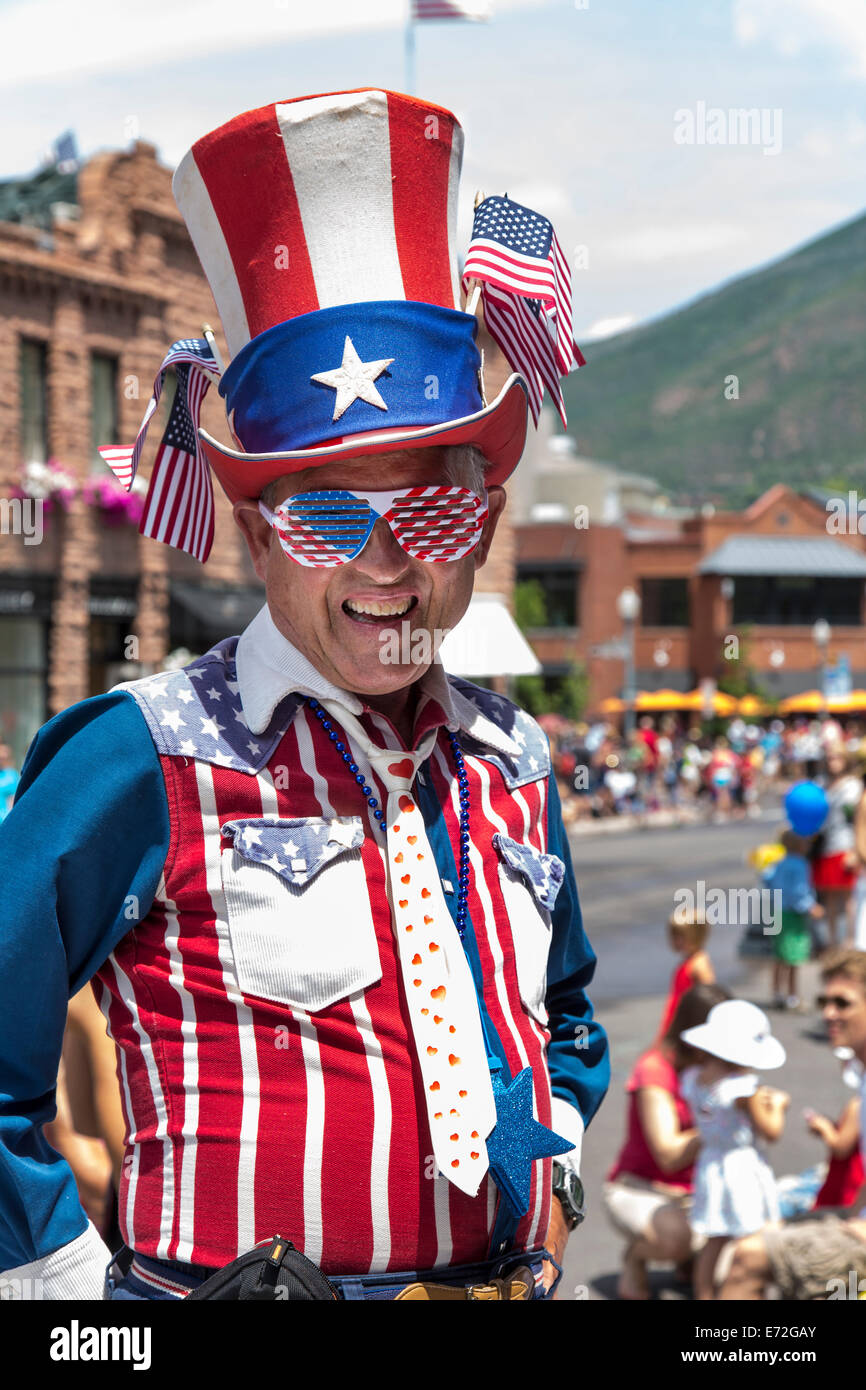 Patriotic man at 4th of July parade in Aspen, Colorado, USA (MR Stock