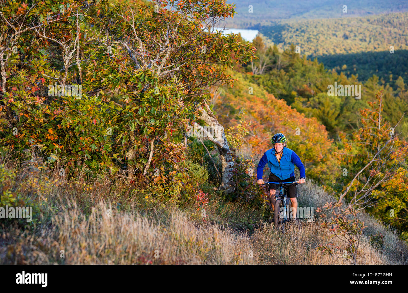 Mountain biking on the Over the Edge Trail in Copper Harbor, Michigan