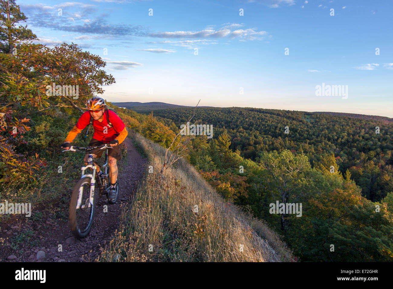 Mountain biking on the Over the Edge Trail in Copper Harbor
