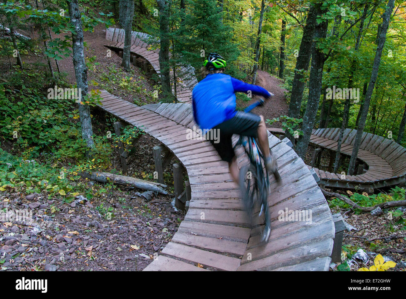Mountain biking on the Over the Edge Trail in Copper Harbor, Michigan