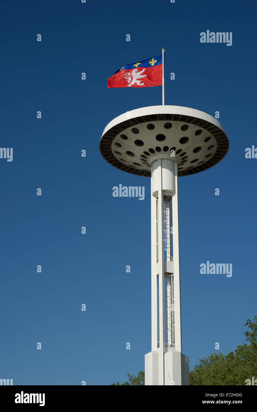 Lyon Flag Flying On Tower At Piscine Du Rhone Swimming Pool Lido