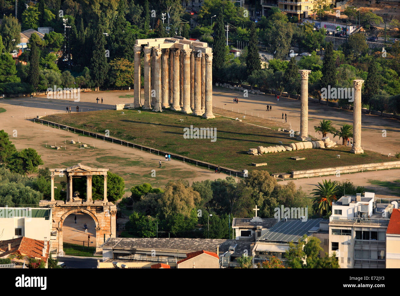 View of the Temple of Olympian Zeus and Hadrian's Gate from the Acropolis, Athens, Greece. Stock Photo