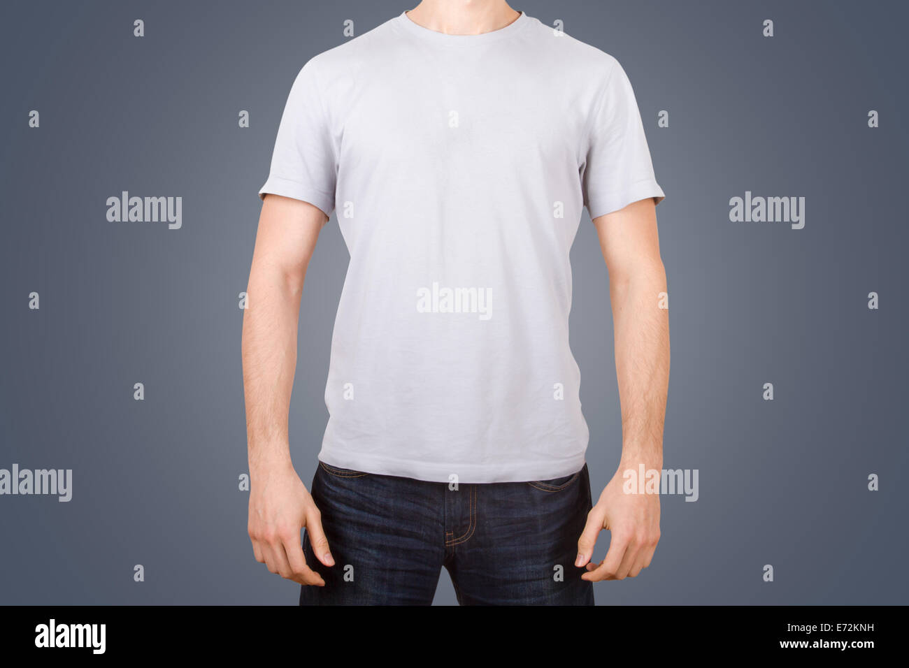 White T Shirt on a Young Man Isolated, Front and Back View Stock