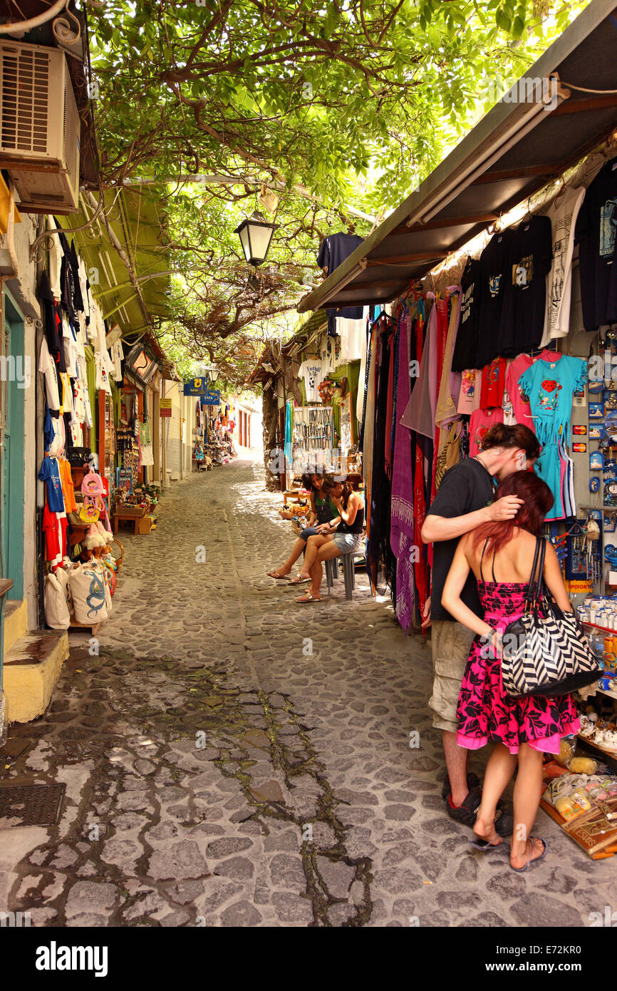 Walking in the picturesque alleys of Molyvos (or 'Mythimna') town, Lesvos island, Northeast Aegean, Greece Stock Photo