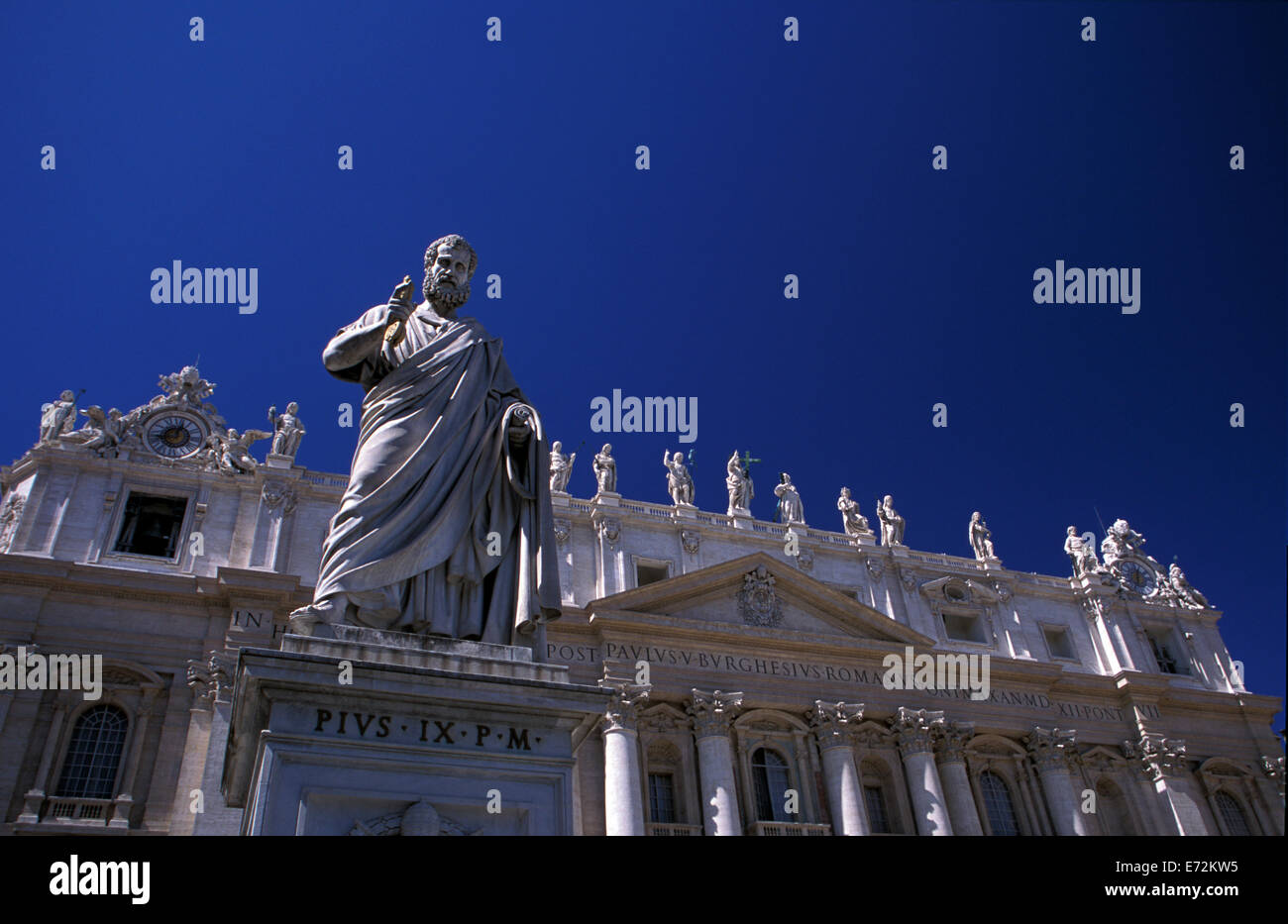St. Peter's statue by Giuseppe de Fabris holds the golden key received from Christ in the St. Peter's Basilica Stock Photo