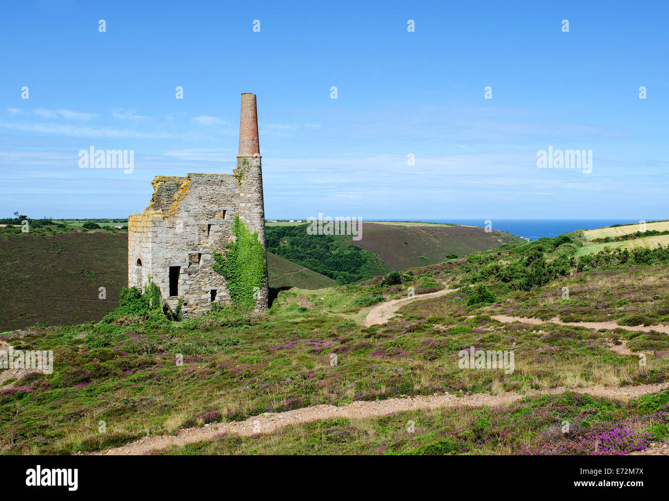 an old tin mining engine house on the cliffs above Porthtowan in