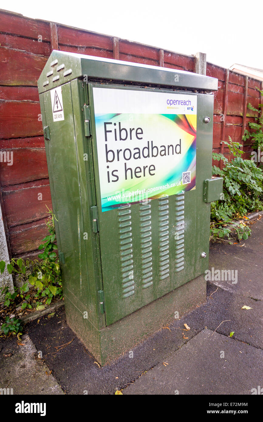 Openreach green fibre optic broadband cabinet Stock Photo