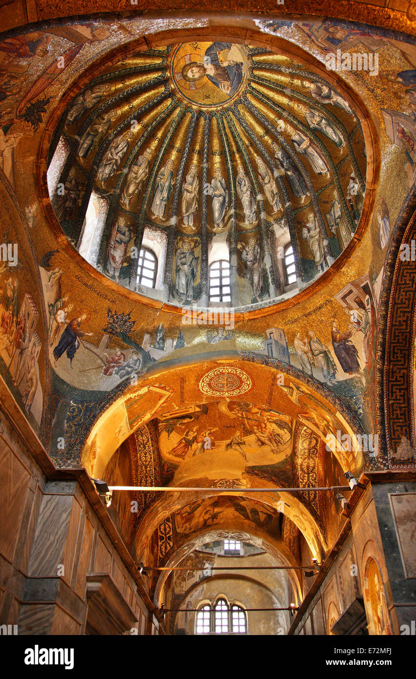 One of the domes in Chora Church, with a beautiful mosaic of Jesus Christ ('Pantokrator'), Istanbul, Turkey Stock Photo
