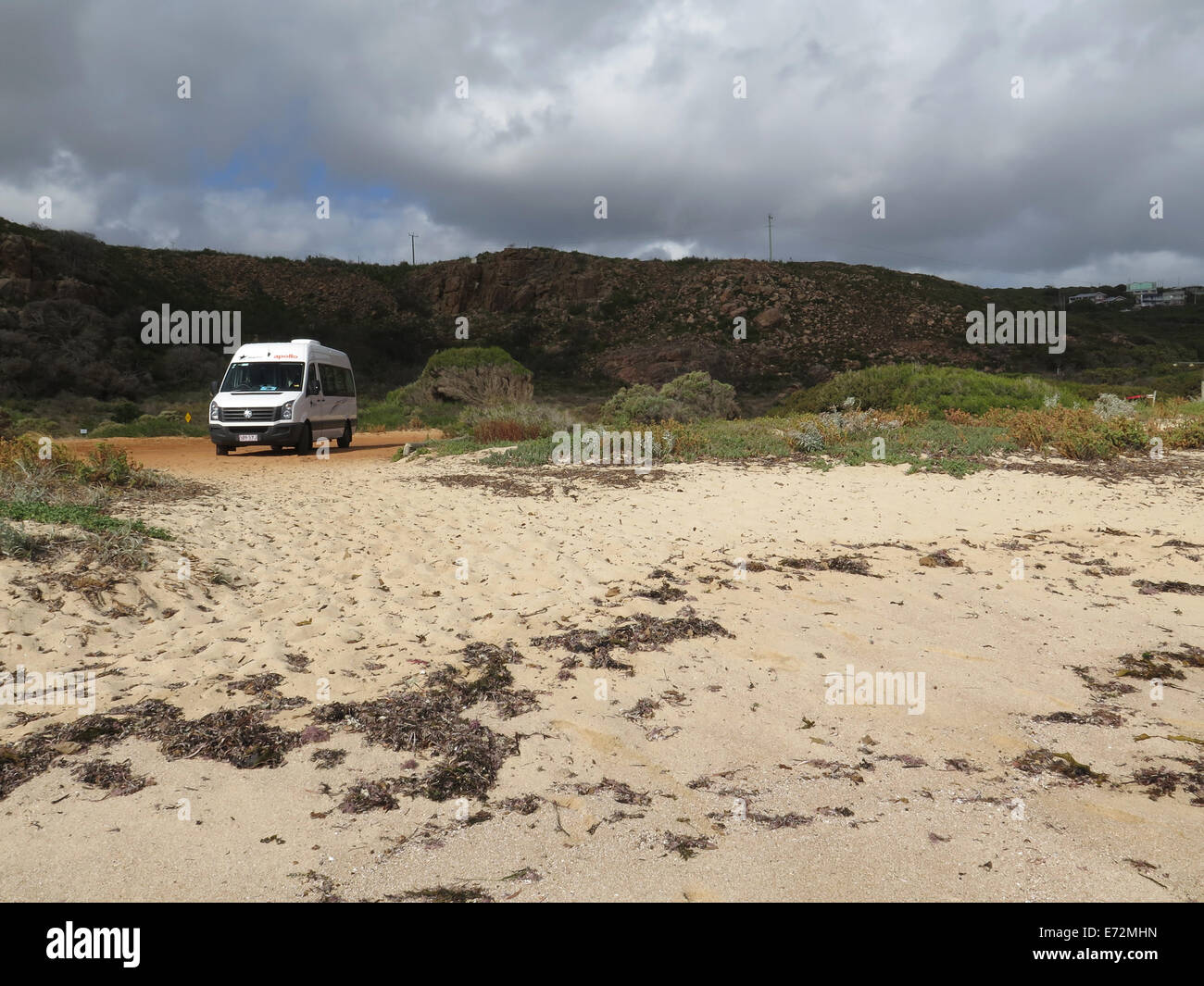 VW Camper Van on the beach at Gracetown, Margaret River, Western Australia Stock Photo