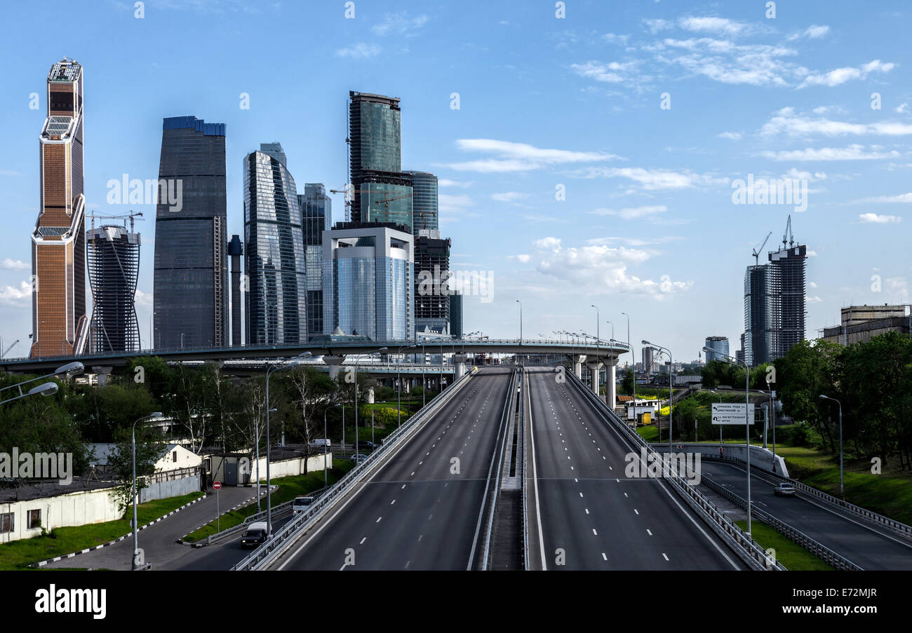 Empty highway in the center of Moscow, Russia Stock Photo