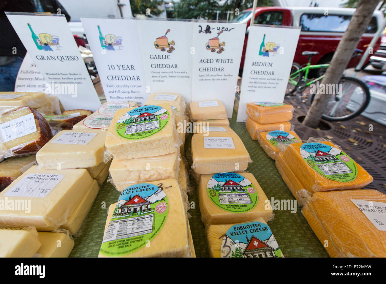 Cheese at Farmers Market in downtown Madison, Wisconsin, USA Stock