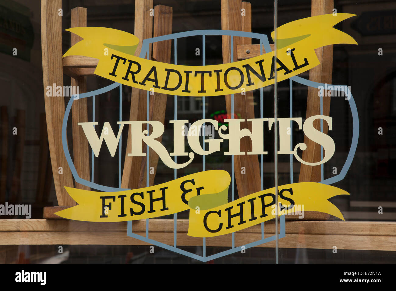 Wrights Traditional Fish and Chip Shop Sign, Manchester, England, UK