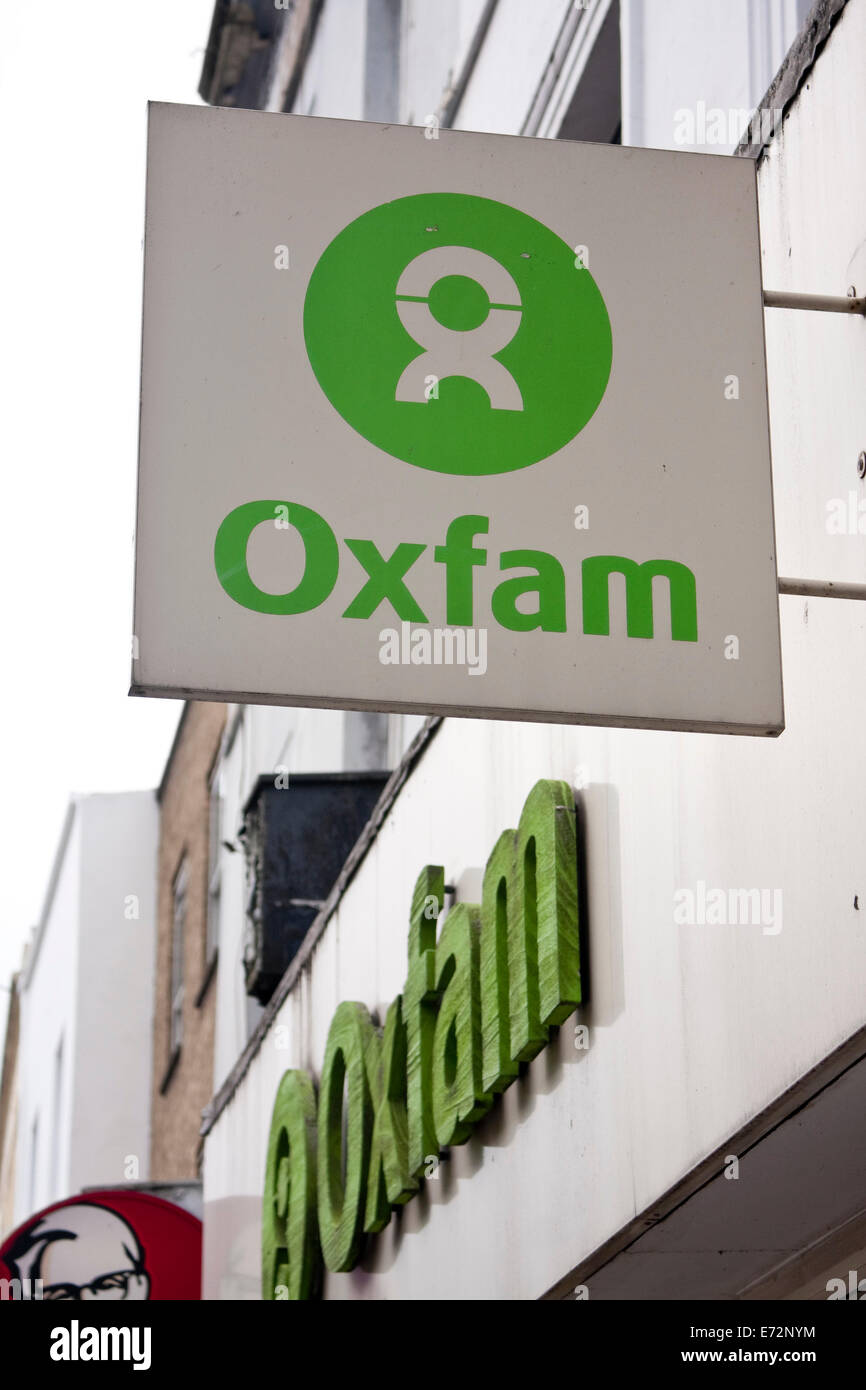 Oxfam charity shop external sign Stock Photo - Alamy