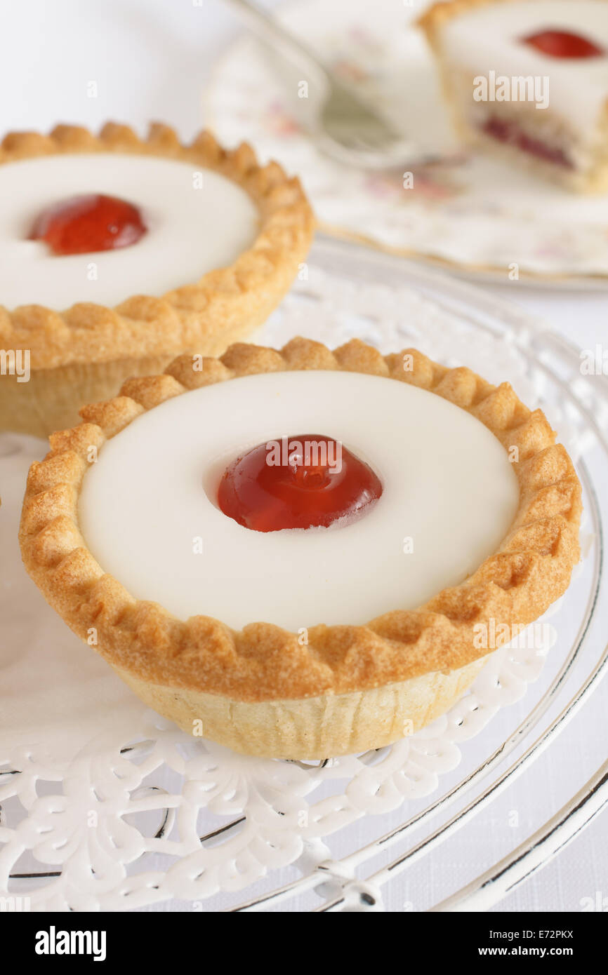 Cherry Bakewell tart a frangipane pastry covered in almond icing and a
