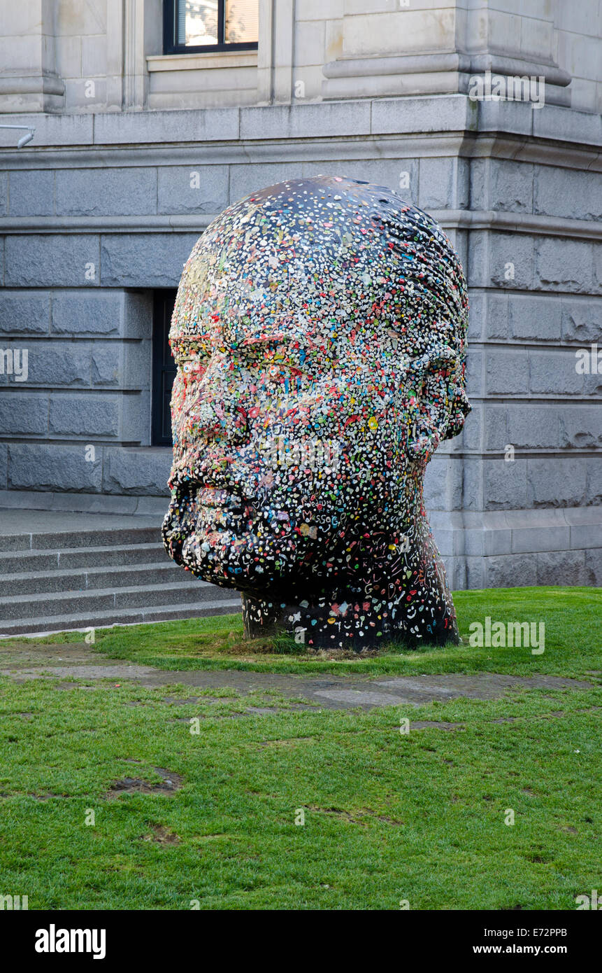 Douglas Coupland head sculpture covered in chewing gum, Vancouver art  gallery Stock Photo - Alamy