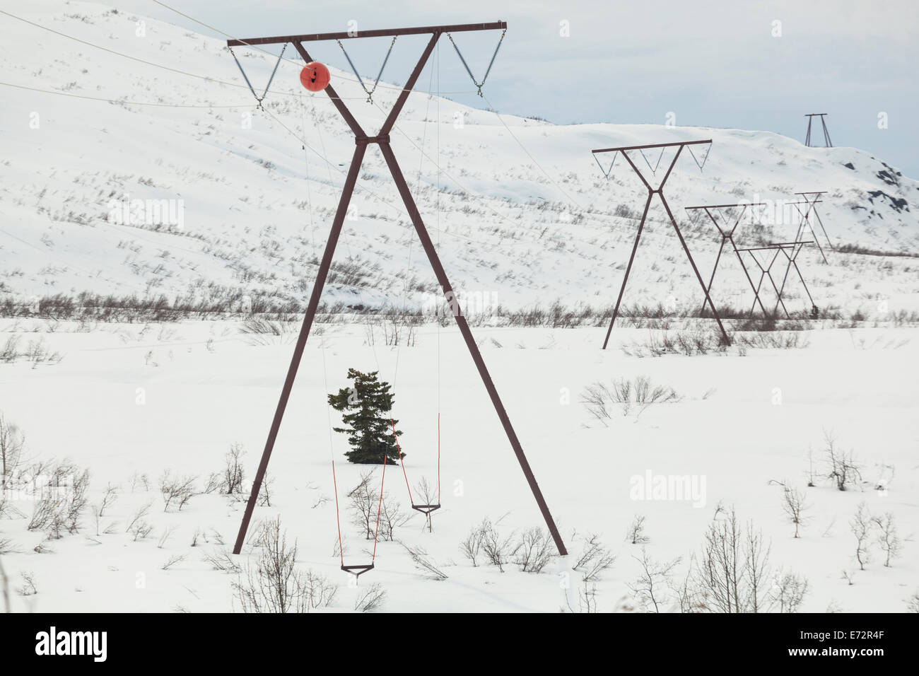Power lines pass overhead near Thompson Pass, Chugach Mountains, Alaska. Stock Photo