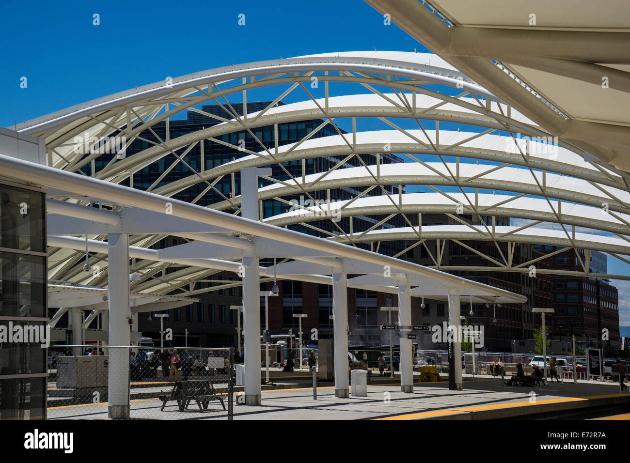 Denver Union Railroad Station white protective canopy Stock Photo