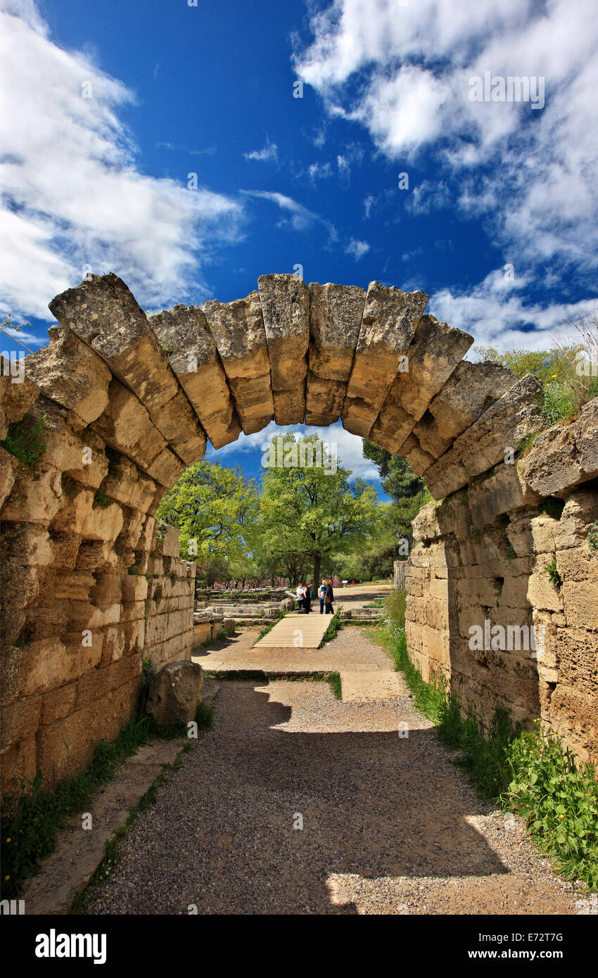 The 'Crypt', the entrance to the stadium of Ancient Olympia, birthplace of the Olympic Games, Ilia, Peloponnese, Greece. Stock Photo