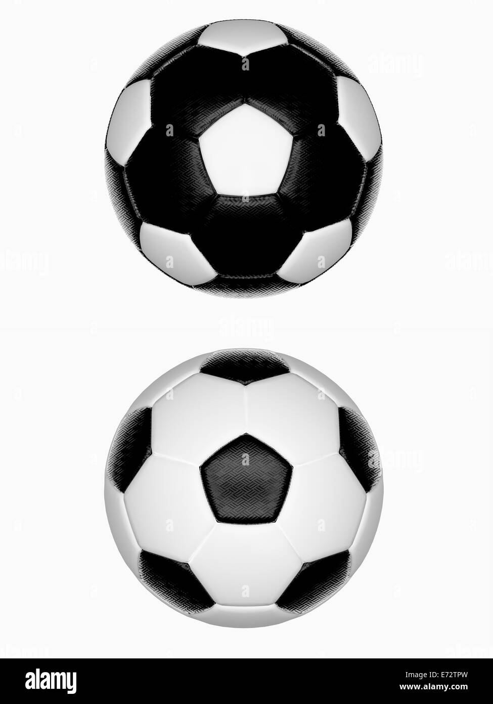 Set 2 of black and white soccer balls isolated on white background Stock Photo