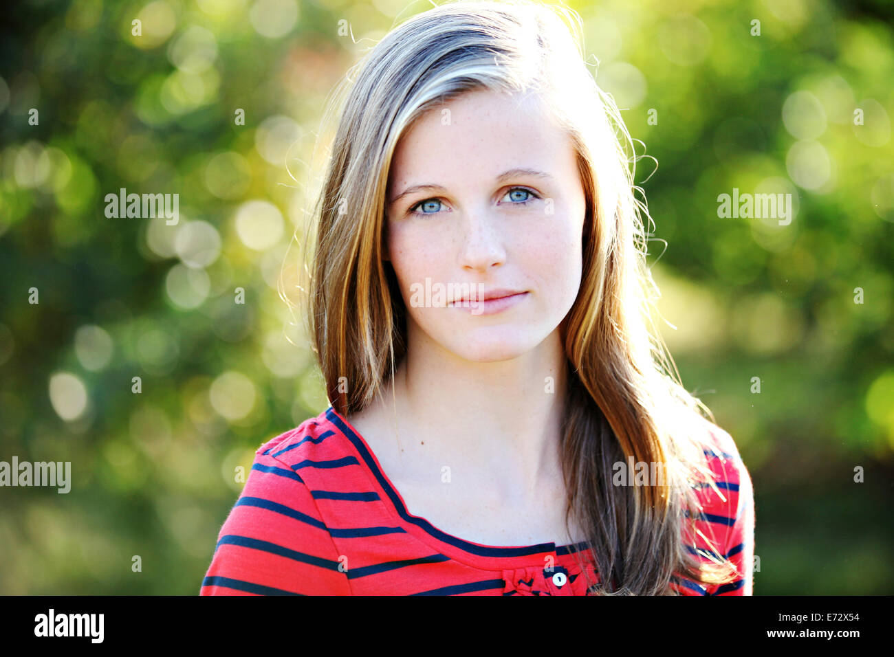 Portrait of blue eyed girl (13-15) Stock Photo