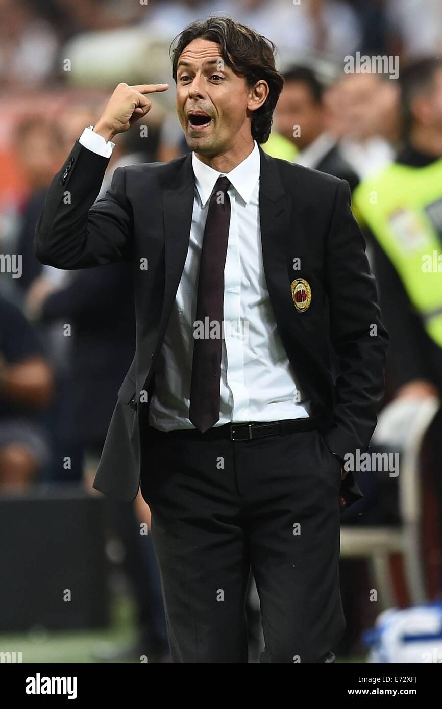 31.08.2014. Milan, Italy, Serie A Football league. AC Milan versus Lazio. Filippo Inzaghi AC Milan manager Stock Photo