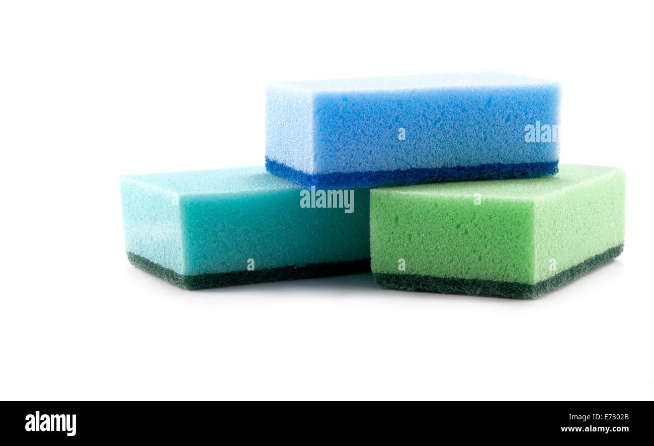 Stack of cleaning sponges on a white background Stock Photo Alamy