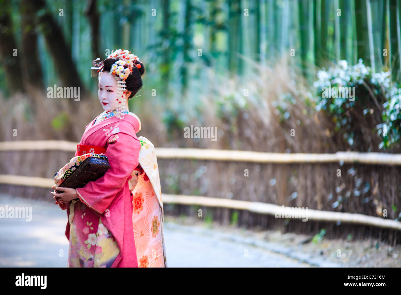 Kyoto, Japan - April 14, 2013: The bamboo forest of Kyoto, Japan Stock Photo