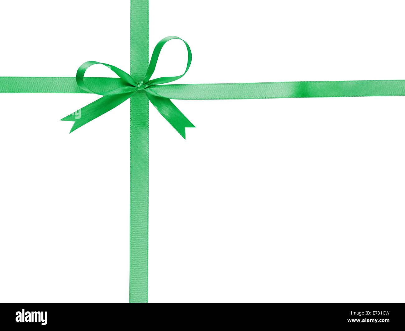 green thin ribbon with bow cross, isolated on white Stock Photo Alamy