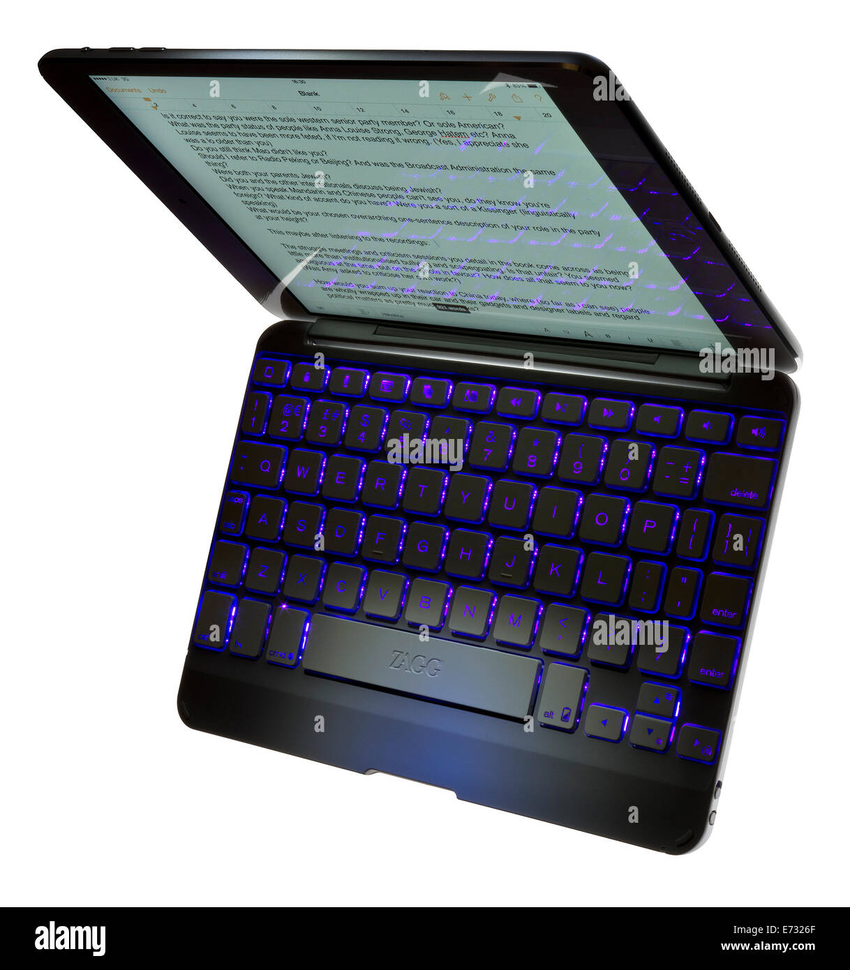 blue backlit, Apple iPad tablet, keyboard Stock Photo Alamy