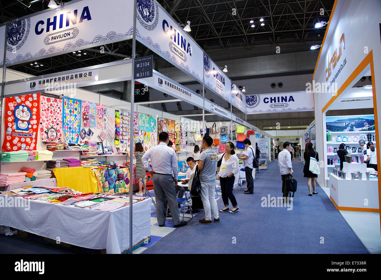 Exhibitors from China show their products at the Gift Show exhibition in Tokyo Big Sight on
