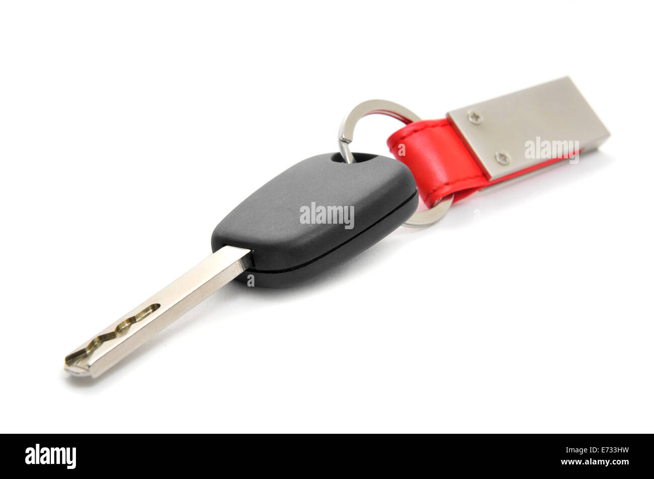a car key in a keyring on a white background Stock Photo