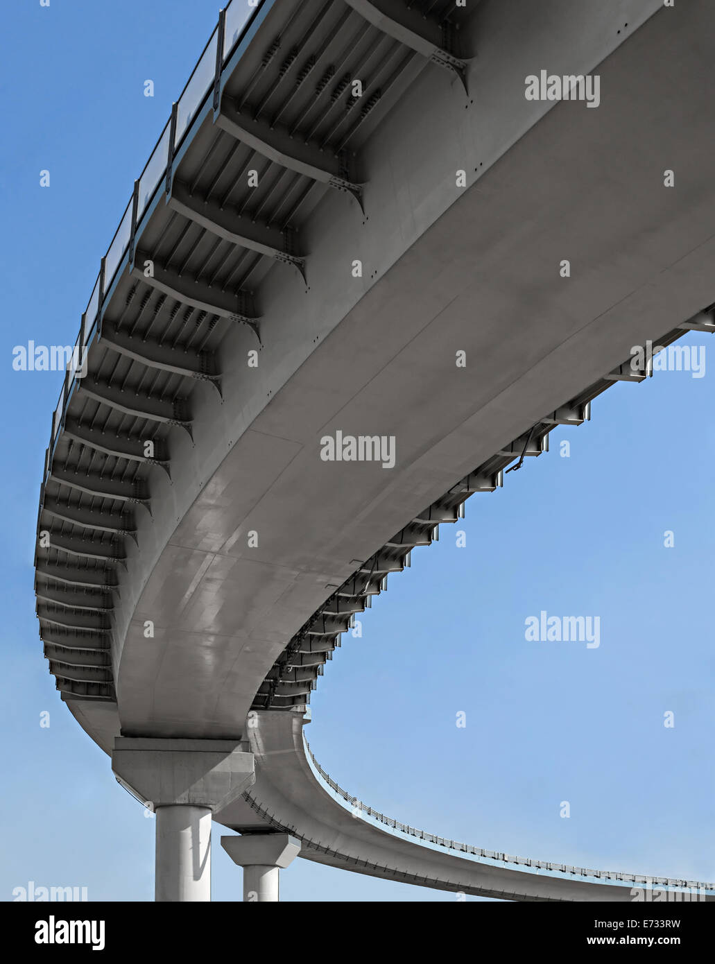 Aerial view of the road span with clear sky background Stock Photo