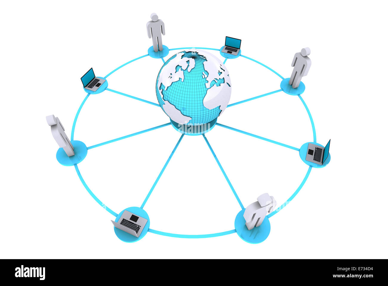 3D render of concept for human and computer connection around world on ...